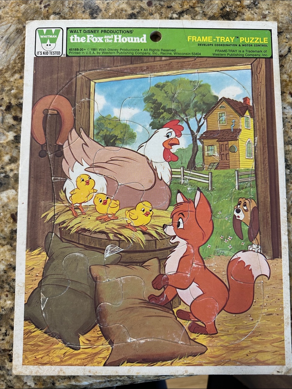 Walt Disney Vintage 1981 The Fox and the Hound Frame-Tray Puzzle - Farm Scene